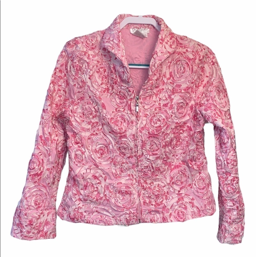 Great Cavalier by St Paul zip front jacket vivid pink swirl/floral print Sz S